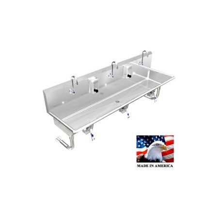 Best Sheet Metal. BSM Inc. Stainless Steel Sink, 3 Station w/Knee Valve Operated Faucets, Round Legs 60"L X 20"W X 8"D 032K60208R